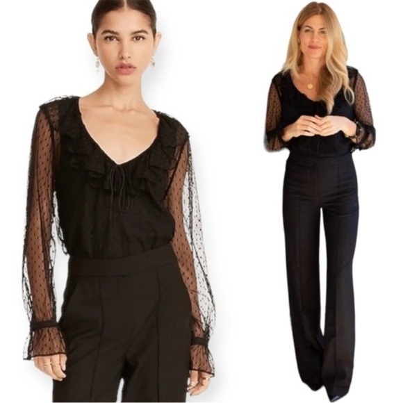 NWT J.Crew Ruffleneck top in clip dot black sheer sleeves BD756 size XS - Picture 15 of 15